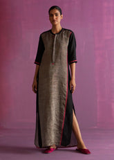 A Model Wearing Black Linen Faiza Metallic Linen Dress- Black, curated by Only Ethikal