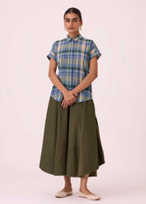 A Model Wearing Multicolor Handwoven Cotton Dunkel Blue Handwoven Shirt, curated by Only Ethikal