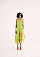 A Model Wearing Green Cotton Mul Limelight Dress curated by Only Ethikal