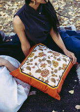 A Model Wearing Multicolor Cotton Multicolor Metok Flower Cotton Cushion Cover, curated by Only Ethikal