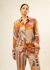 A Model Wearing Multicolor Upcycled Cotton Self Love Printed Shirt, curated by Only Ethikal