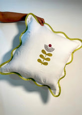 Mid-Modern Cotton Wavy Cushion Cover- Mint Green & White