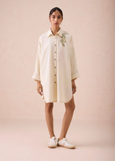 A Model Wearing White Poplin The Vista Everyday Classic Organic Cotton Shirt Dress, curated by Only Ethikal