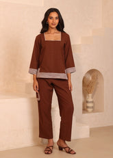 A Model Wearing Brown Organic Cotton Espresso Co-Ord Set Brown, curated by Only Ethikal