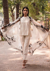 A Model Wearing White Pure Cotton Perry Long Jacket, curated by Only Ethikal