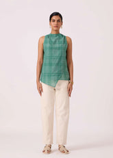 A Model Wearing Green Handwoven Cotton Sonya Green Handwoven Top, curated by Only Ethikal