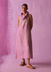 A Model Wearing Lavender Linen Shira Cowl Neck Dress- Lavender, curated by Only Ethikal