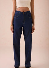 A Model Wearing Blue Denim The Classic Straight Sustainable Denim Jeans, curated by Only Ethikal