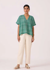 A Model Wearing Green Handwoven Cotton Rue Green Handwoven Top, curated by Only Ethikal