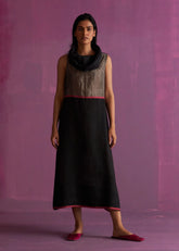 A Model Wearing Black Linen Shira Cowl Neck Dress- Black, curated by Only Ethikal