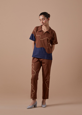 A Model Wearing Brown / Blue Organic Cotton Mocha Co-Ord Set, curated by Only Ethikal