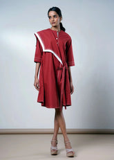 A Model Wearing Multicolor Cotton Poplin Brick Aster Cotton Poplin Dress , curated by Only Ethikal