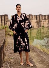 A Model Wearing Multicolor,Pure Cotton Quail Dress curated by Only Ethikal