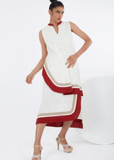 A Model Wearing White Pure Cotton Sachi Natural White Midi Dress, curated by Only Ethikal