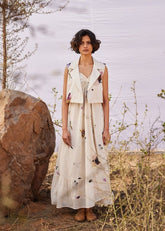 A Model Wearing White Cotton Mul Rain forest curated by Only Ethikal