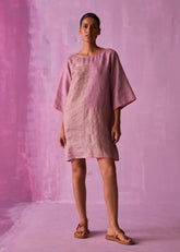 A Model Wearing Lavender Linen Ahana Metallic Linen Dress- Lavender, curated by Only Ethikal