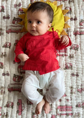 Unisex Organic Red Angrakha & White Pants