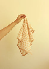 Mid-Modern White And Peach Cotton Square Scarf