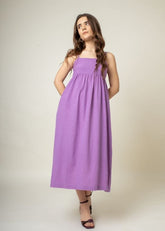 A Model Wearing Purple Organic Cotton Ella Purple Dress, curated by Only Ethikal