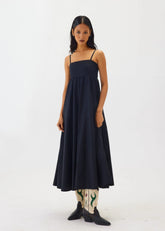 Strapless Poplin Midi Dress