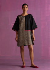 A Model Wearing Black Linen Ahana Metallic Linen Dress- Black, curated by Only Ethikal