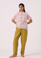 A Model Wearing Multicolor Handwoven Cotton Ursula Checkered Handwoven Top, curated by Only Ethikal