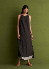 A Model Wearing Charcoal Linen Niza Linen Dress- Charcoal, curated by Only Ethikal