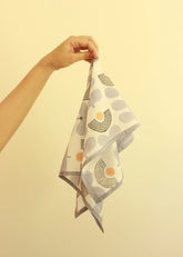 Mid-Modern Blue And White Floral Cotton Square Scarf