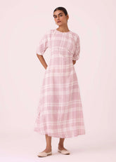 A Model Wearing Multicolor Handwoven Cotton Pine Checkered Handwoven Dress, curated by Only Ethikal