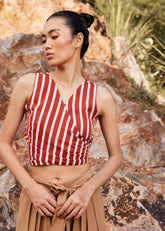 A Model Wearing Red Pure Cotton Threads Of Hope Wrap Top curated by Only Ethikal