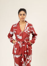 A Model Wearing Multicolor Upcycled Cotton Sybil Printed Jacket, curated by Only Ethikal