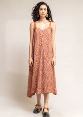 A Model Wearing Brown Upcycled Cotton Yui Dress, curated by Only Ethikal