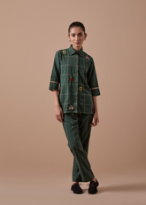 A Model Wearing Green Organic Cotton Victoria Shirt, curated by Only Ethikal