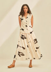 A Model Wearing White Cotton Mul Dalmation, curated by Only Ethikal