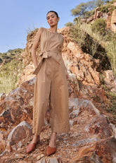 A Model Wearing Brown Pure Cotton In the WoodsJumpsuit,curated by Only Ethikal