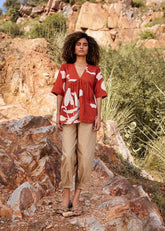 A Model Wearing Red Pure Cotton Bittersweet Top curated by Only Ethikal