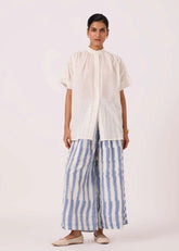 A Model Wearing Multicolor Handwoven Cotton Patt White Handwoven Top, curated by Only Ethikal