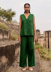 A Model Wearing Green Pure Cotton Pine Co-ord Set,curated by Only Ethikal