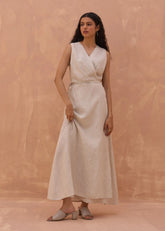 A Model Wearing Off White Linen Maya Linen Wrap Dress- Off White, curated by Only Ethikal