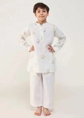 A Model Wearing White Linen Kids Jay Forever Linen Kurta- White, curated by Only Ethikal