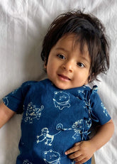 Unisex Organic Zoo Print Indigo Angarakha Top & White Pants