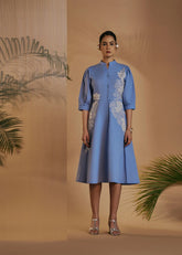 Origani Blue Fit & Flare Dress