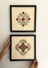 Red And Yellow- Handblock Printed Artwork On Handmade Paper- 10" X 10"- Set Of Two