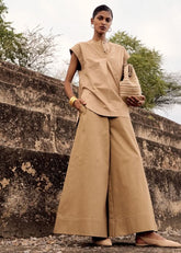 A Model Wearing Brown Pure Cotton Wood Rail Co-ord Set,curated by Only Ethikal