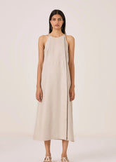 Supun Biege Linen Panelled Dress