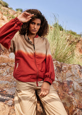 A Model Wearing Multicolor,Pure Cotton Clone Bomber Jacket curated by Only Ethikal