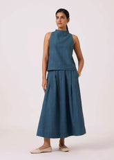 A Model Wearing Blue Handwoven Cotton Eliot Blue Handwoven Skirt, curated by Only Ethikal