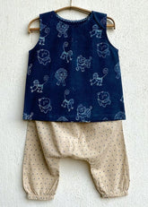 Unisex Organic Zoo Jhabla With Indigo Raidana Pants