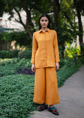 A Model Wearing Yellow Wool Yellow Mahoniacoord Set , curated by Only Ethikal