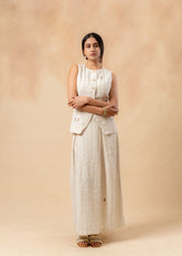 A Model Wearing Beige Upcycled Fabric Margret Upcycled Cotton Skirt, curated by Only Ethikal